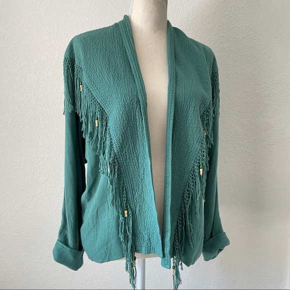 VINTAGE AMAZING BEADED FRINGE JACKET SHIRT TOP M - Picture 13 of 14